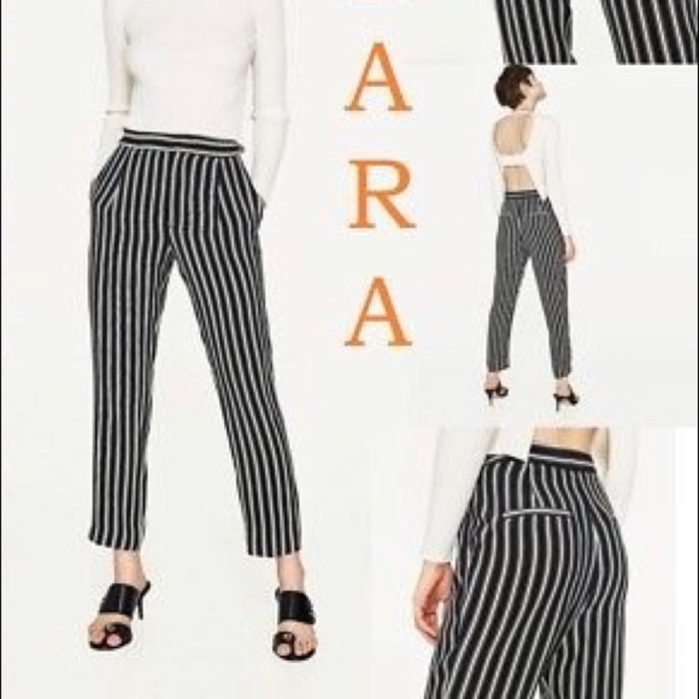 Zara black and white striped silky trousers